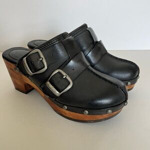 Ariat Bridlespur Leather Wood Heeled Clogs Black Sz 6B